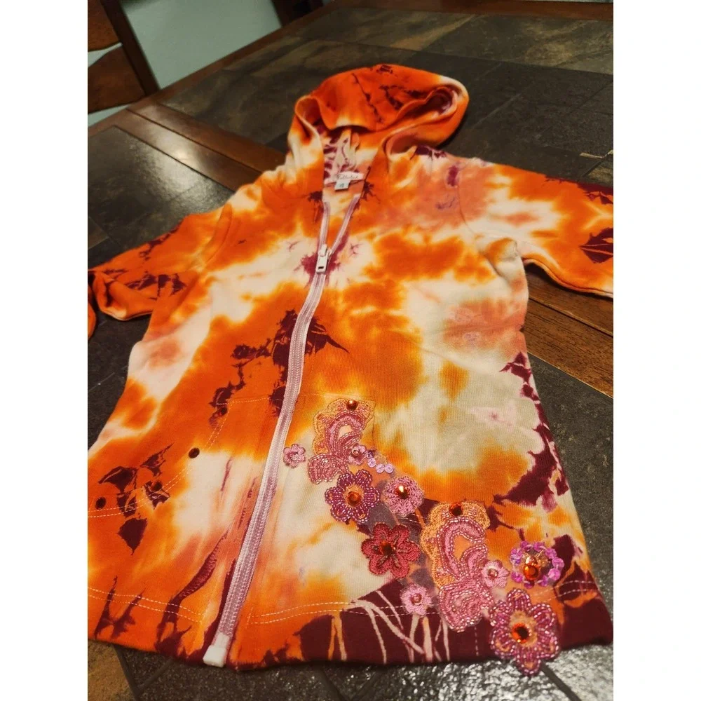 Boutique Tie Die‎ Full Zip Hoodie Tallulah Girls Size 4 Embellished Rhinestones